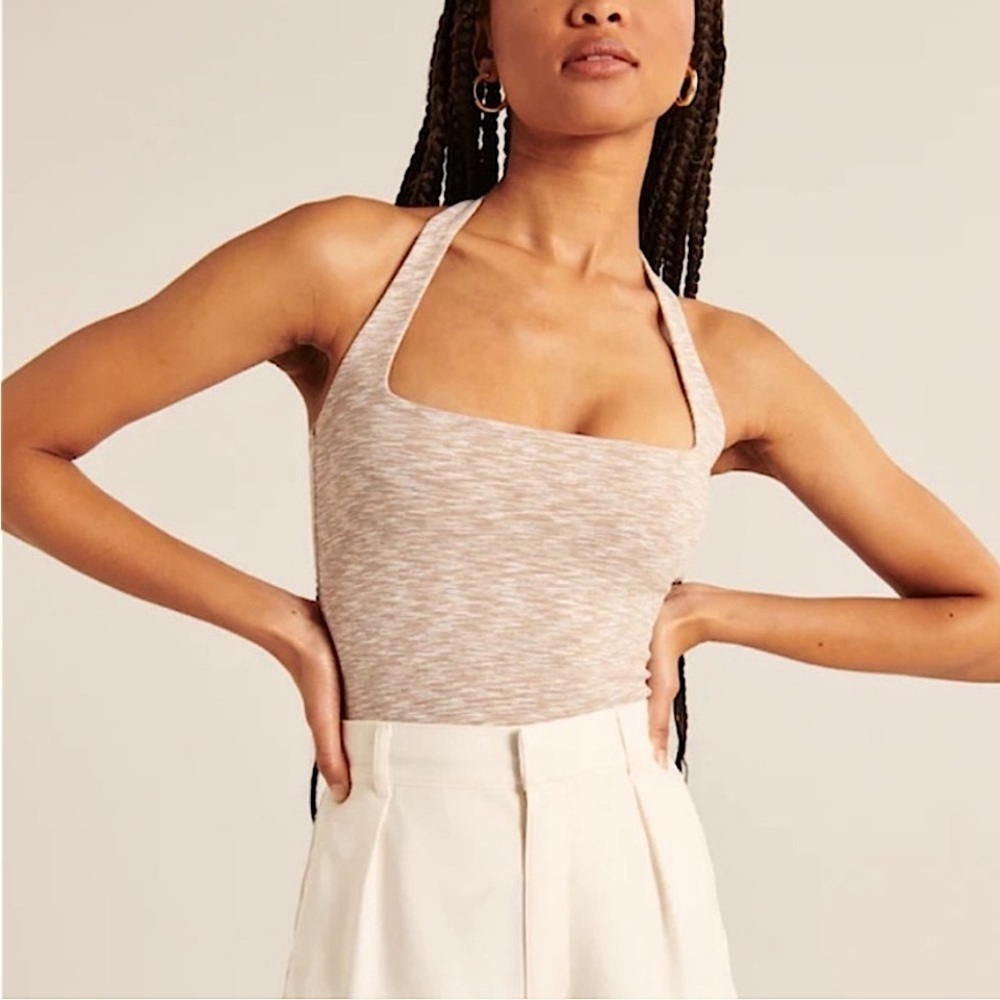 *Final Price* Abercrombie & Fitch Square Neck Halter Crop Top in Brown/White M